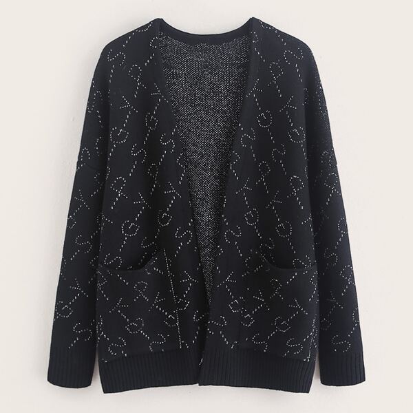 

Pocket Front Letter Graphic Cardigan, Black