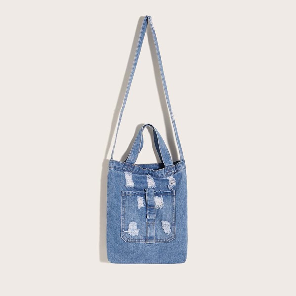 

Ripped Denim Tote Bag, Blue