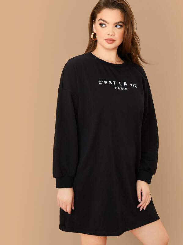 

Plus Drop Shoulder Slogan Graphic Sweatshirt Dress, Black, Faith Bowman