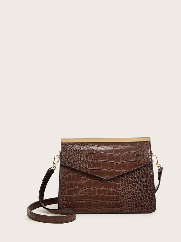 

Croc Embossed Flap Crossbody Bag, Brown