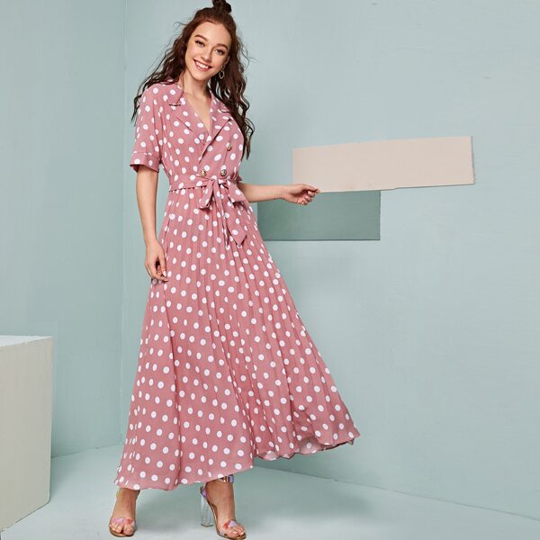 

Allover Polka Dot Pleated Shirt Dress, Pink