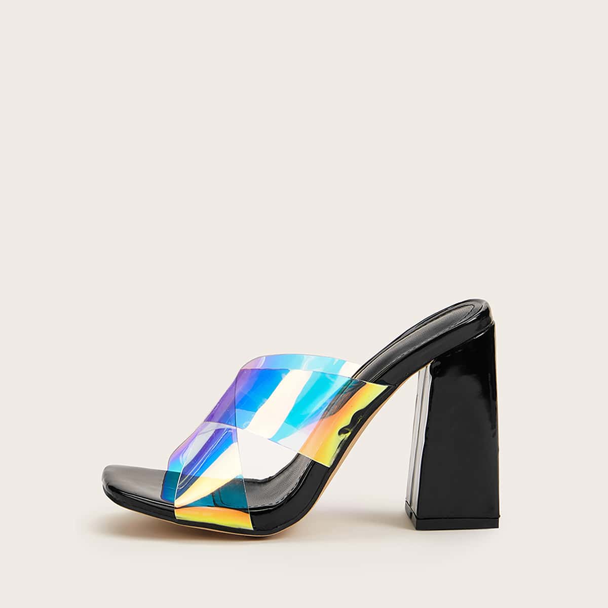 

Open Toe Chunky Heeled Mules, Multicolor