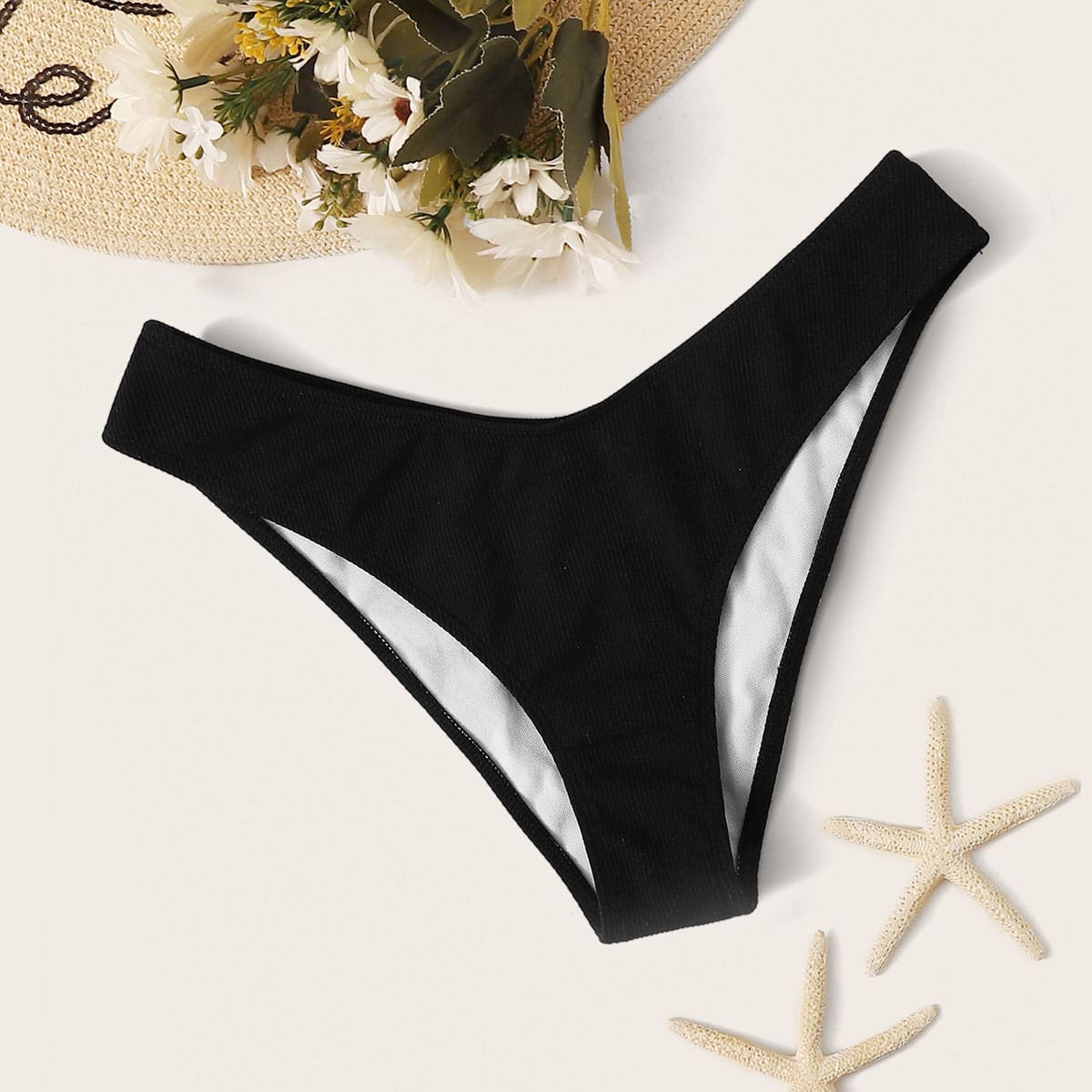 

Rib High Cut Bikini Panty, Black