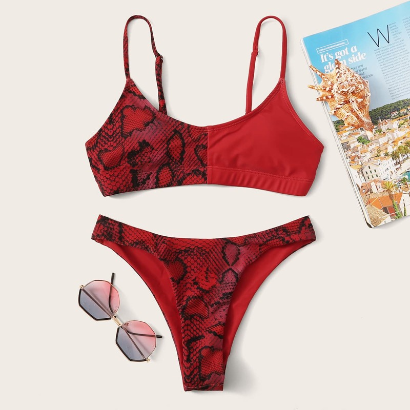 

Snakeskin High Cut Bikini Swimsuit, Red