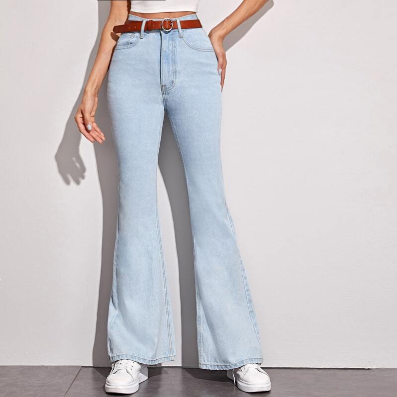 

Light Wash Flare Leg Jeans Without Belt, Blue pastel