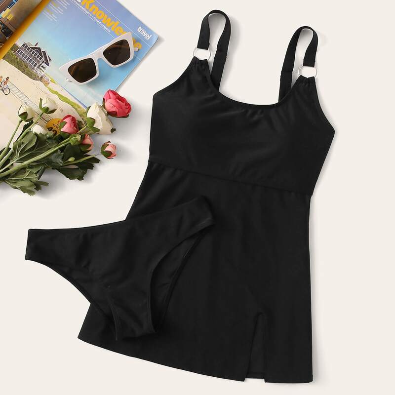 

Ring Linked Top With Panty Tankini, Black