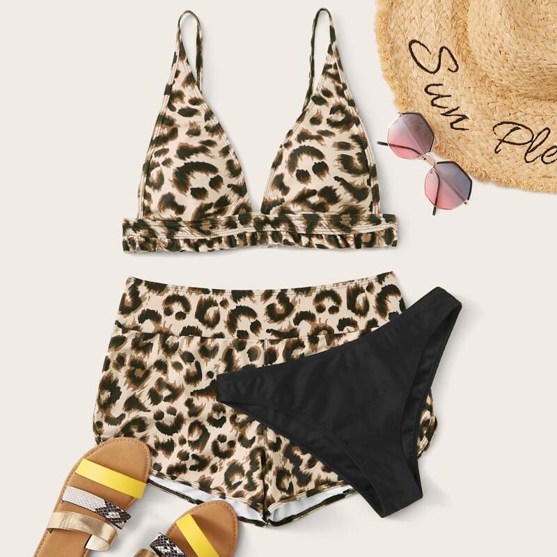 

3pack Leopard Triangle Co-ord Bikini Set, Multicolor