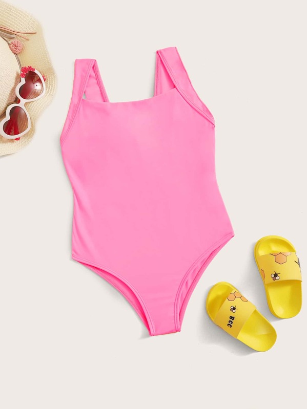 

Girls Solid One Piece Swimwear, Pink