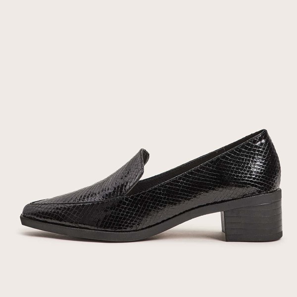 

Point Toe Snakeskin Print Chunky Heels, Black