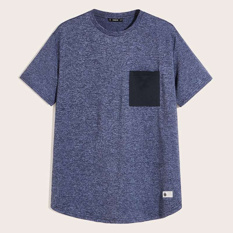 

Guys Pocket Front Patch Detail Marled Tee, Blue
