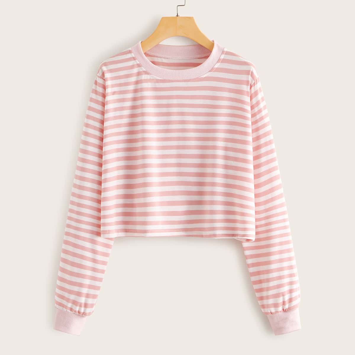 

Striped Crew Neck Sweatshirt, Pink