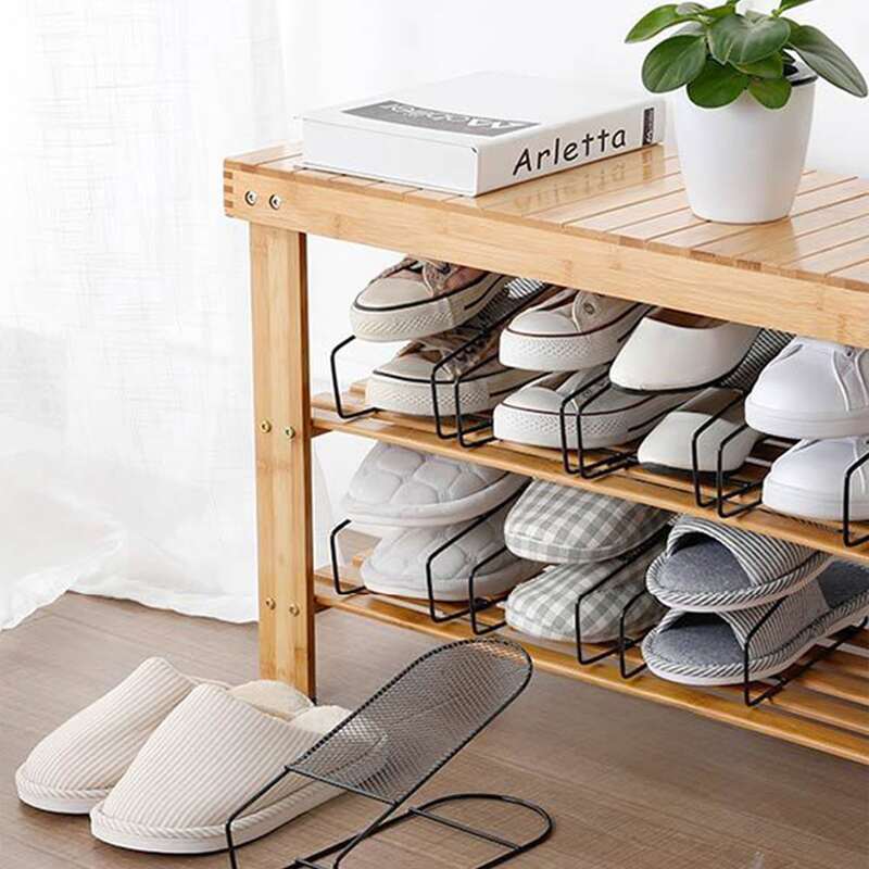 

1pc Iron Double Layer Shoes Storage Rack, Black