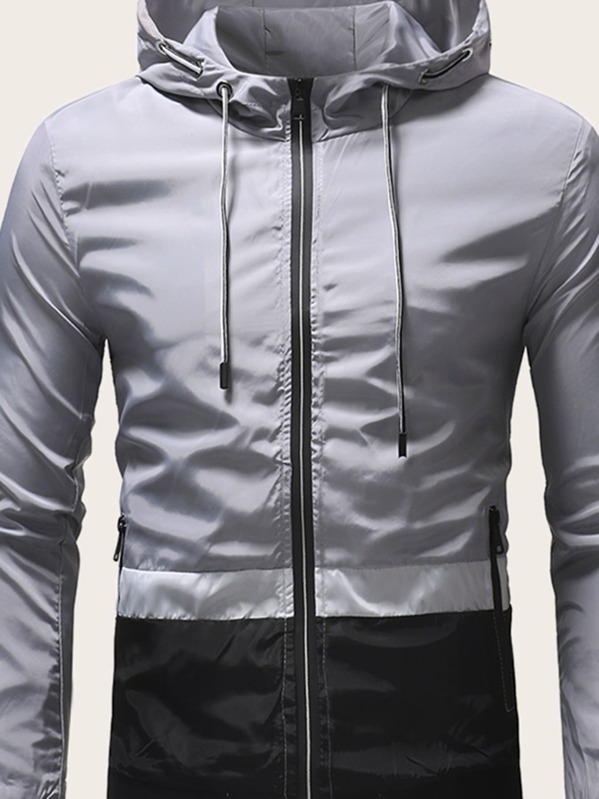 

Men Cut And Sew Drawstring Windbreaker Jacket, Multicolor