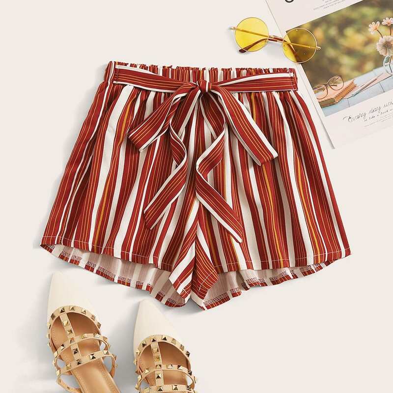 

Vertical Stripe Belted Shorts, Multicolor