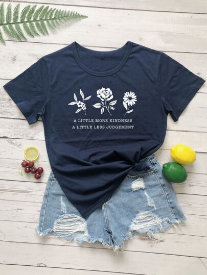 Floral & Letter Graphic Tee