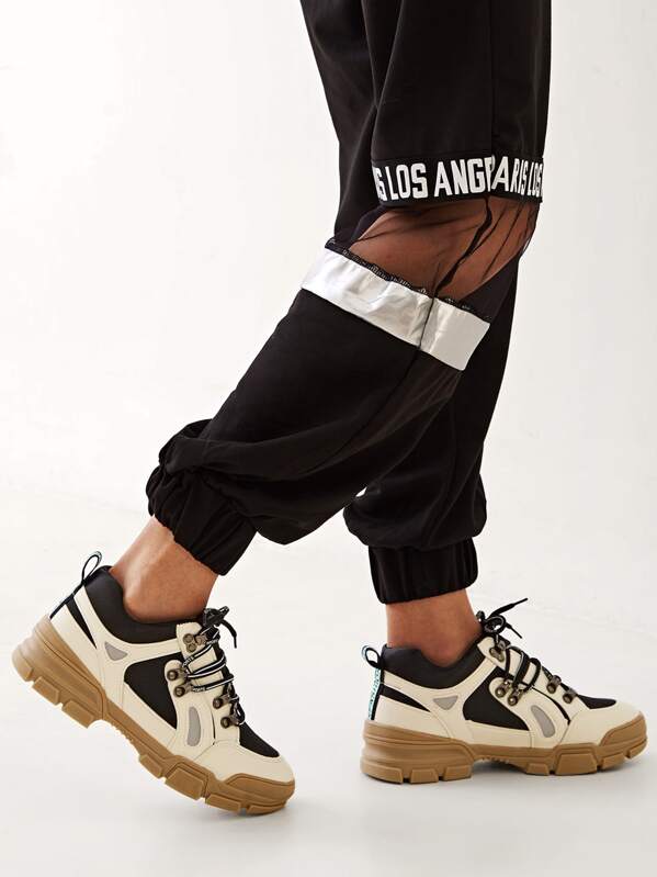 

Letter Detail Lace-up Front Chunky Sneakers, Multicolor