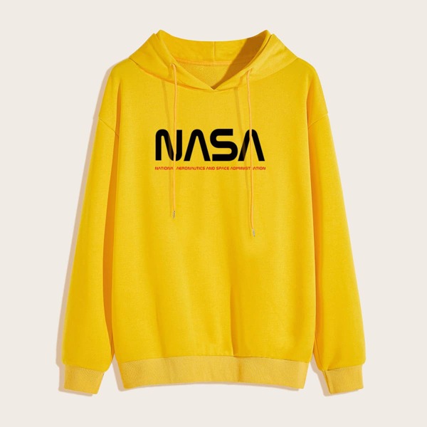 

Men Letter Graphic Drawstring Hoodie, Yellow