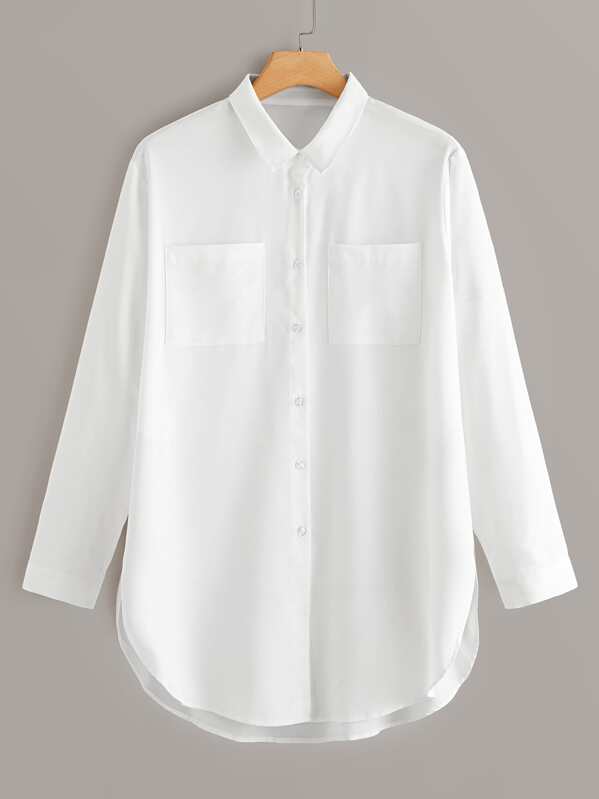 

Plus Dip Hem Pocket Blouse, White