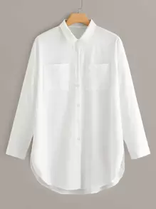 Calvaya Plus Dip Hem Pocket Shirt - White - View 1