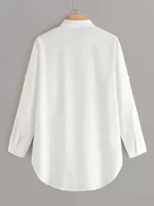 Calvaya Plus Dip Hem Pocket Shirt - White - View 2