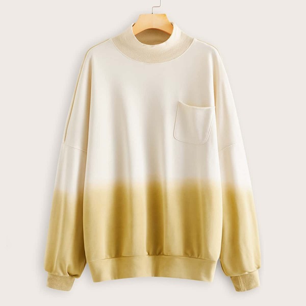 

Pocket Patched Lantern Sleeve Ombre Sweatshirt