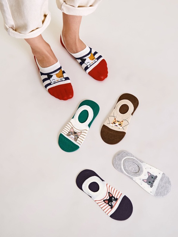 

5pairs Cartoon Graphic Invisible Socks, Multicolor
