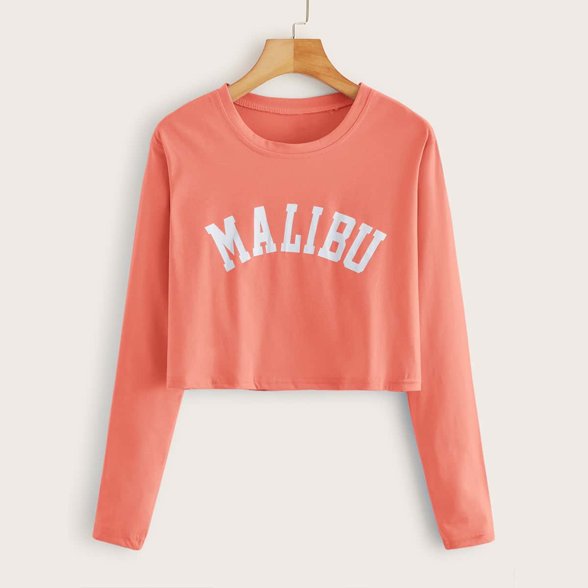 

Letter Graphic Long Sleeve Crop Tee, Orange