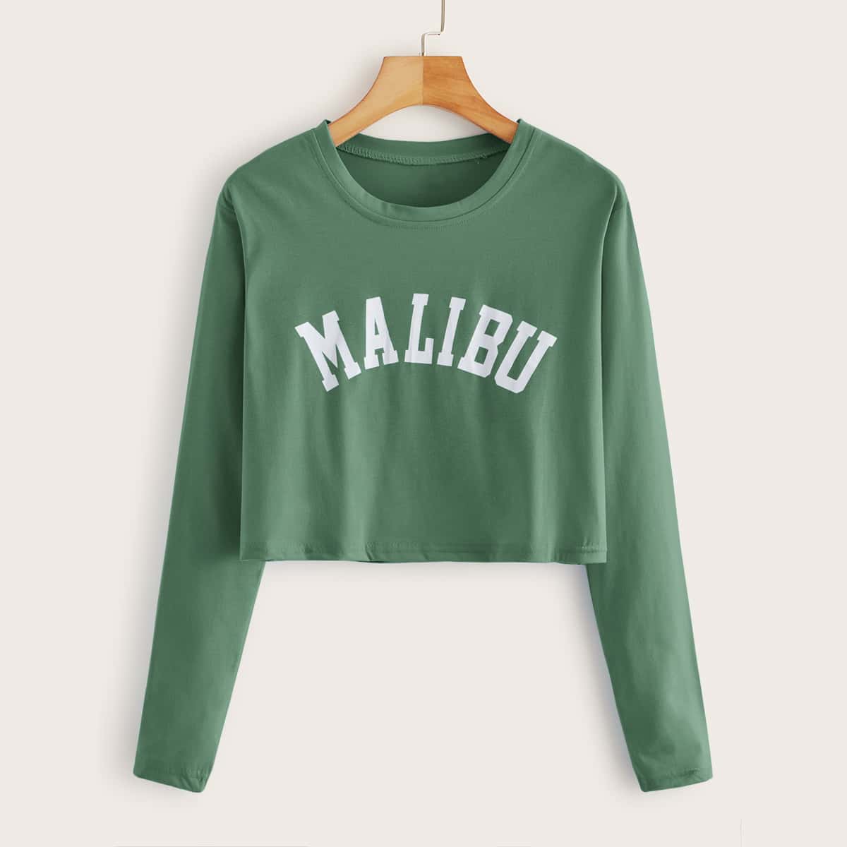 

Letter Graphic Long Sleeve Crop Tee, Green