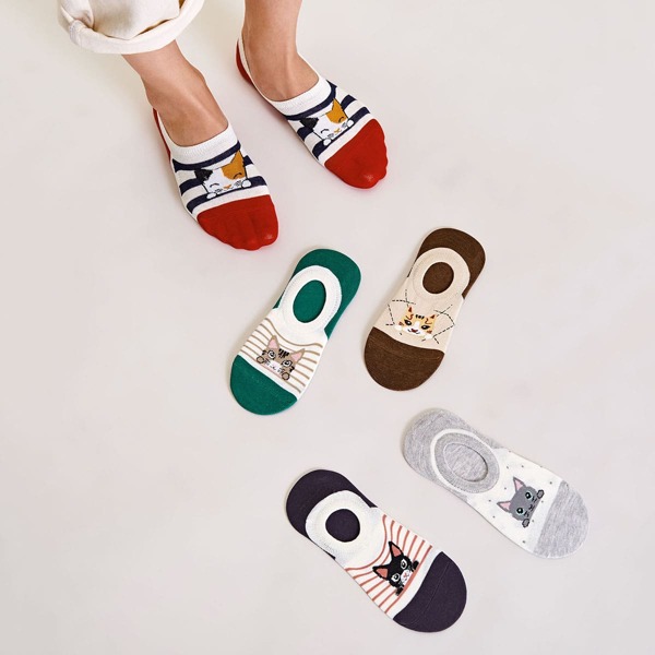 

5pairs Cartoon Graphic Invisible Socks, Multicolor