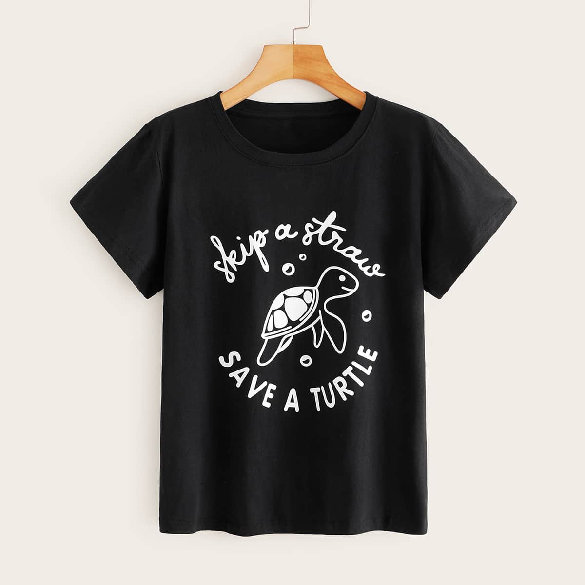 

Tortoise & Letter Graphic Tee, Black