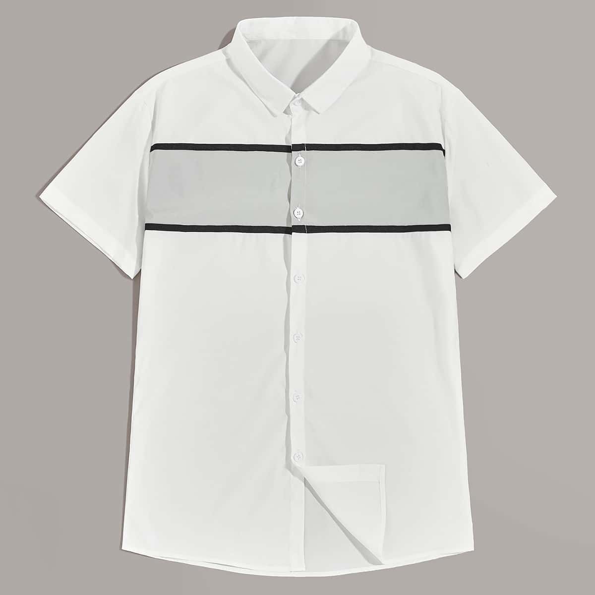 

Guys Contrast Panel Button Up Shirt, White