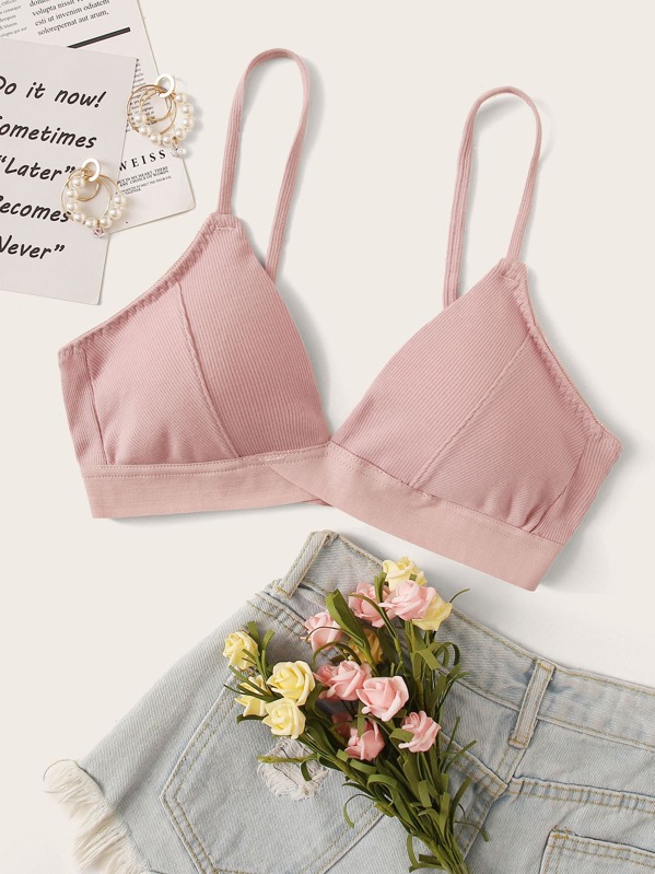 

Ribbed Adjustable Strap Bra, Pink