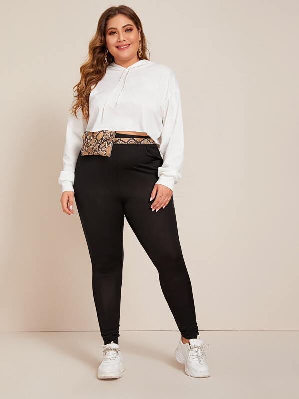 

Plus Glitter Tape Panel Skinny Leggings Without Bag, Black, Carol