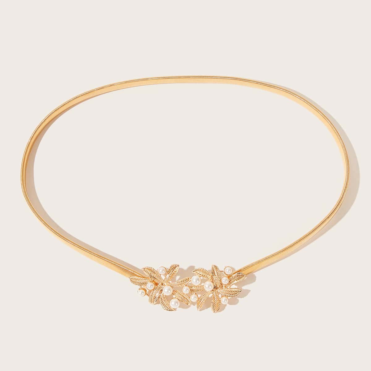 Faux Pearl & Flower Decor Waist Chain, Gold