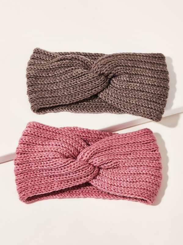

2pcs Solid Knitted Headband, Multicolor