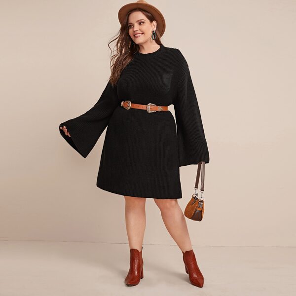 

Plus Cold Shoulder Sweater Dress Without Belt, Black