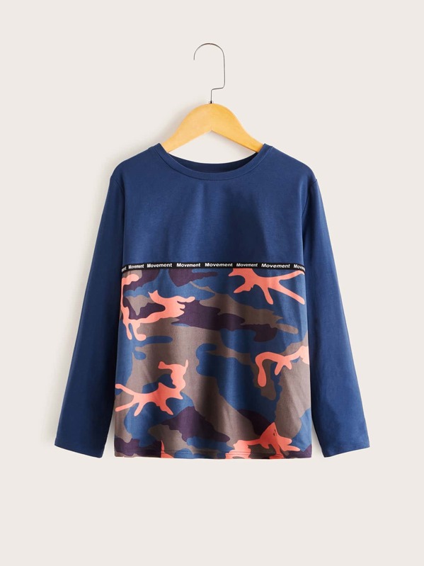 

Boys Letter Tape Detail Camo Panel Top, Multicolor