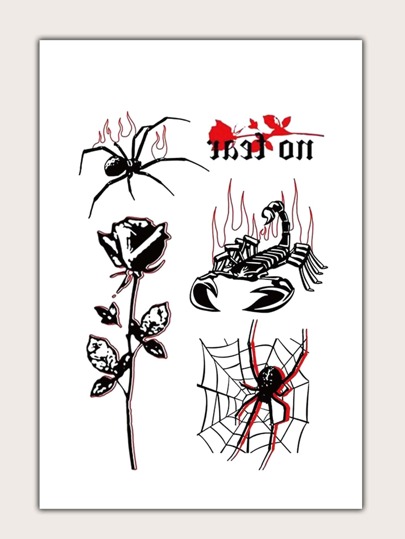 Rose & Spider Pattern Temporary Tattoo