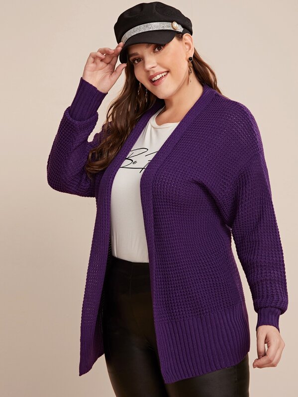 

Plus Shawl Collar Waffle Knit Cardigan, Purple, Ella