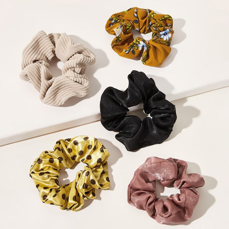 

5pcs Polka Dot & Ditsy Floral Pattern Scrunchie, Multicolor