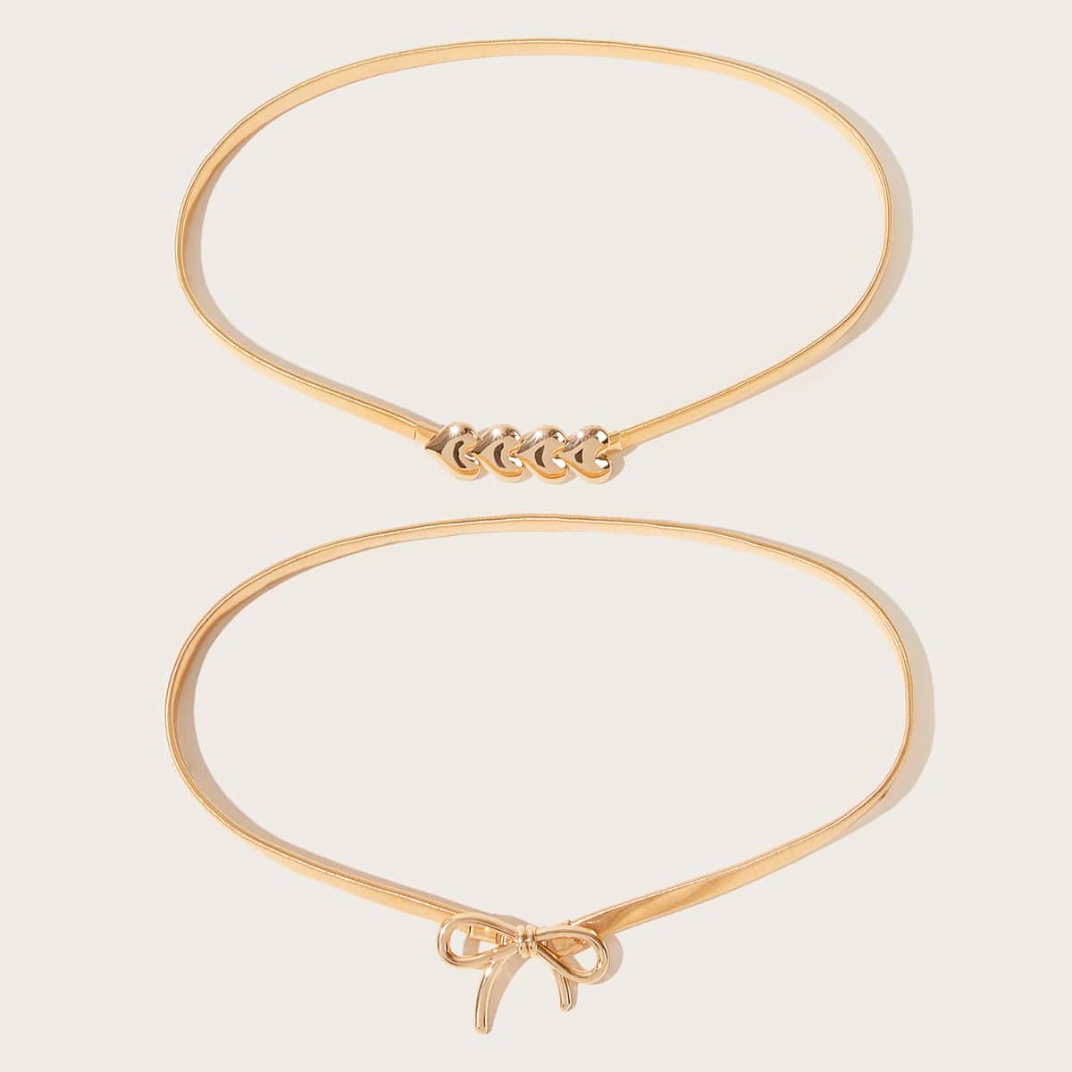 

2pcs Heart & Bow Knot Decor Waist Belt, Gold