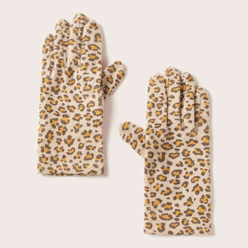 

1pair Leopard Pattern Gloves, Multicolor