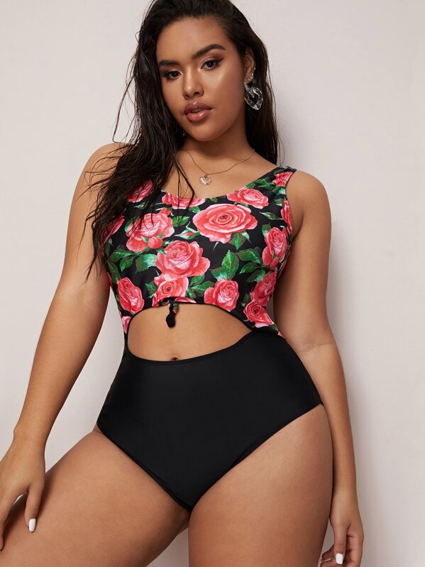 

Plus Floral Knot Front One Piece Swimwear, Multicolor, Emilie