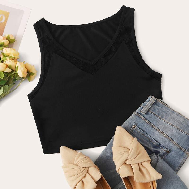 

Contrast Panel Solid Tank Top, Black