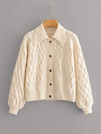 Cable-Knit Button Up Cardigan