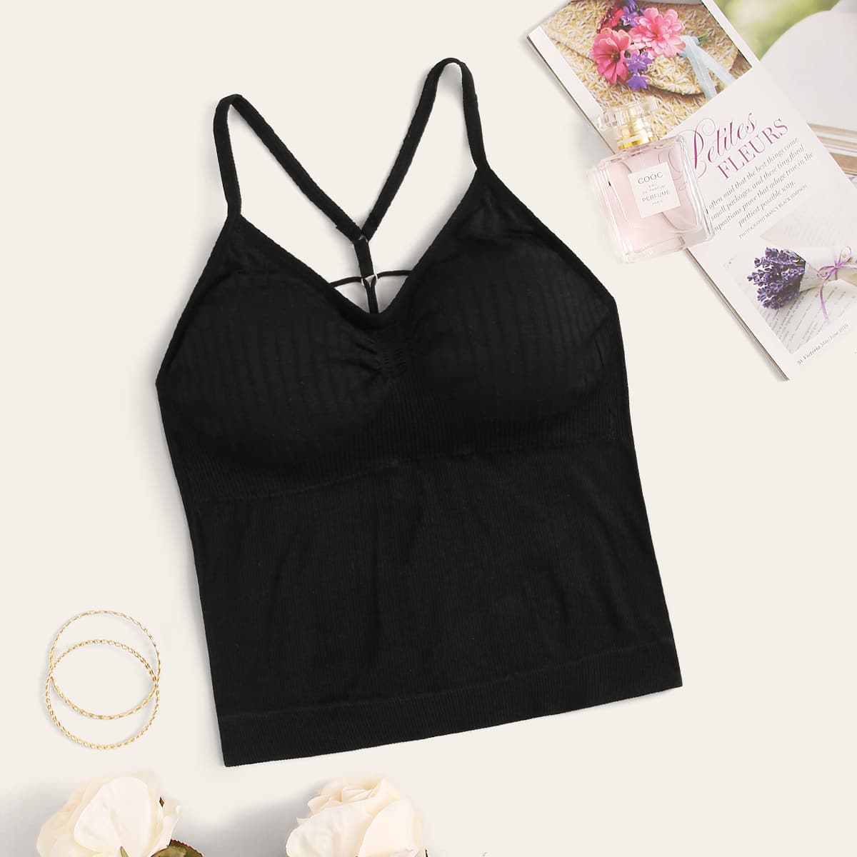 

Rib Harness Cami Top, Black