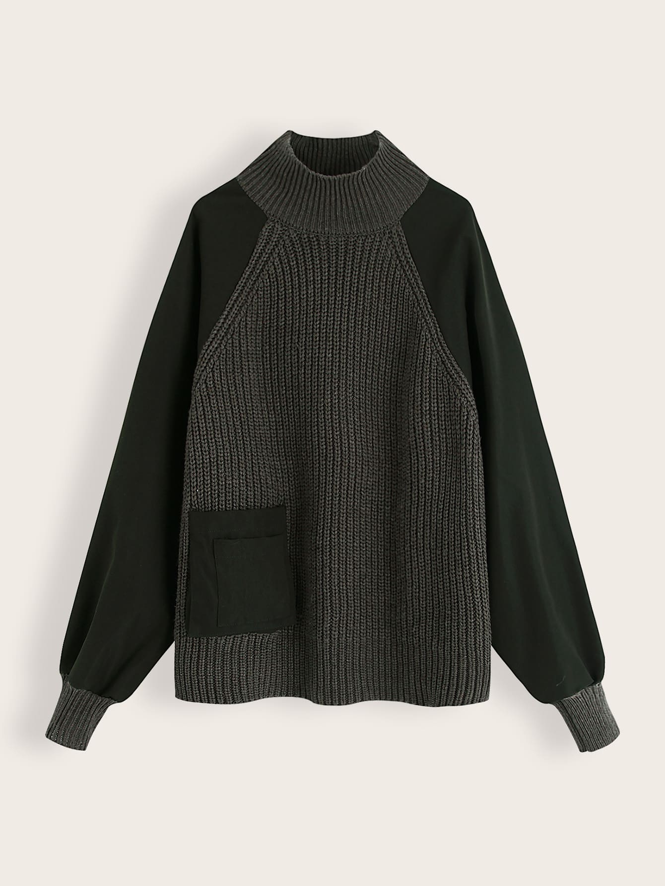 Rib-Knit Raglan Sleeve Spliced Sweater pictures