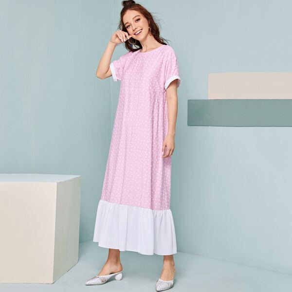 

Confetti Heart Contrast Ruffle Hem Smock Dress, Pink
