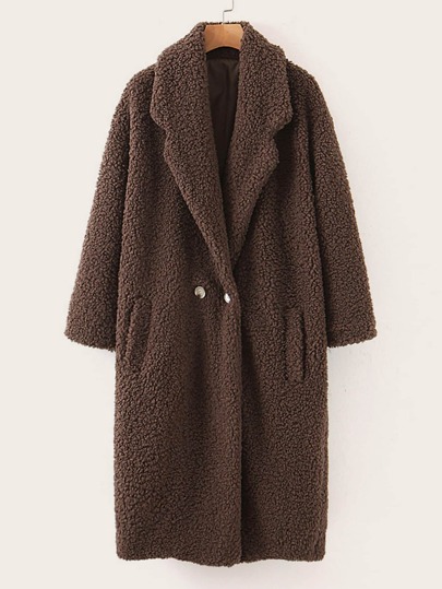 Pocket Side Double Button Teddy Coat