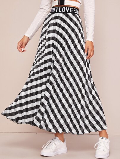 Striped Letter Graphic Elastic Waist Skirt